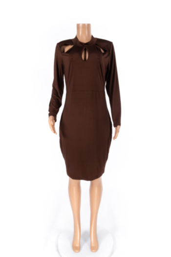 Solid Autumn New Long-Sleeves Cut Out Sexy Plus Tarty Dress