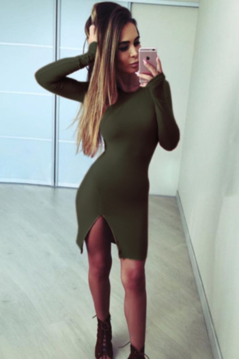 Solid Split Long-Sleeves Mini Sexy Tight Party Dress
