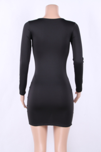 Solid Split Long-Sleeves Mini Sexy Tight Party Dress