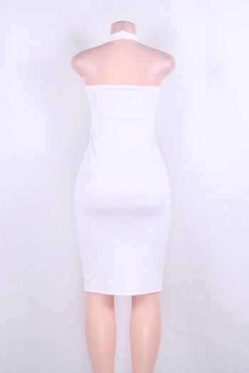 White Deep V-Necked Slits Front Dress