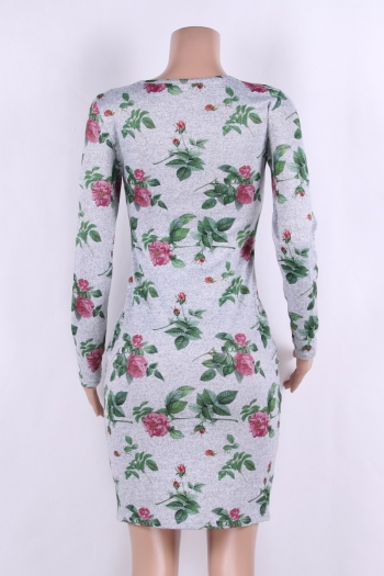 Cotton Flower Printed Long-Sleeves Winter Midi Dress