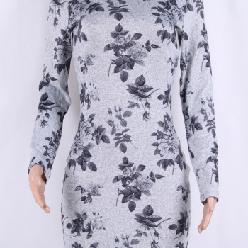 Cotton Flower Printed Long-Sleeves Winter Midi Dress