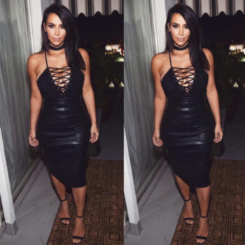 Black PU Leather Bandage Front Sling Sexy Bodycon Dress