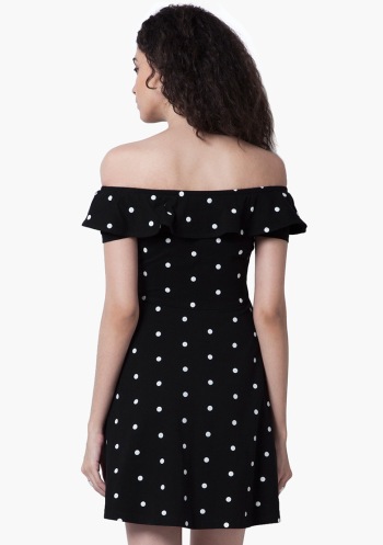 Dots Printed Off Shoulder Cute Little Dress