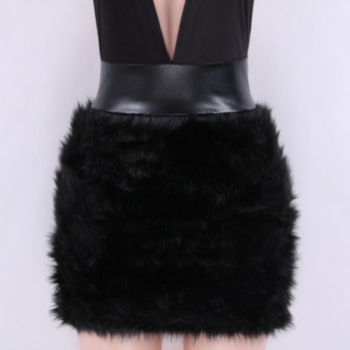 Artificial Fur PU Leather High Quality Sexy Elegant Black Little Dress