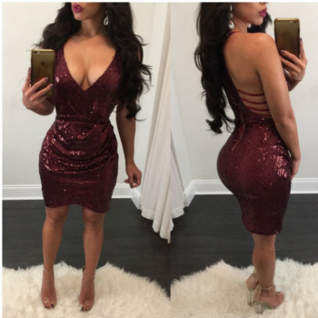 Plus Sexy Sequined Sling High Quality Plus Mini Dress