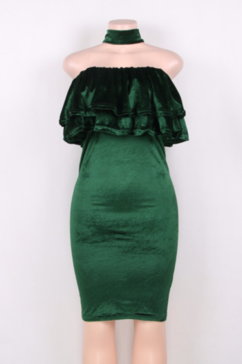Flounced Strapless Velvet Midi Dress