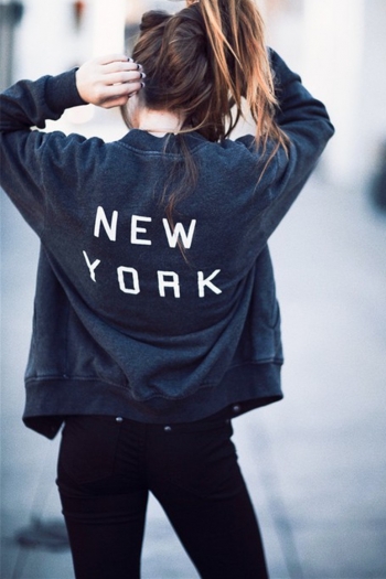 NEW YORK Print Long-Sleeves Sweatshirts Coat