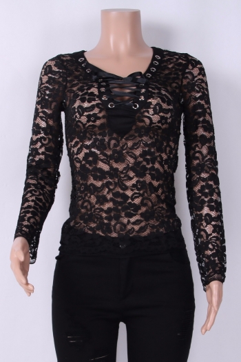 Lace See Through Long-Sleeves Sexy Top