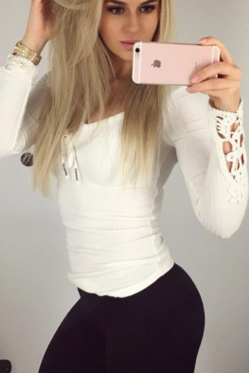 White Lace-Long-Sleeves Cotton Top