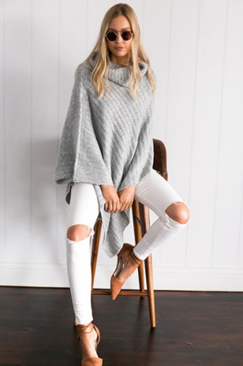High-Neck Fashion Irregular Cloak Sweaters