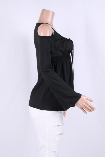 Women's Long-Sleeves Lace Bandage Hollow Shoulder Solid Top