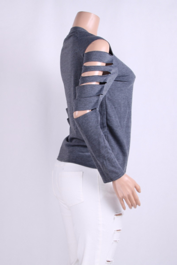 Women's Gray Cut Out Sleeves Fashion Loose Shit