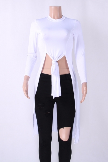 Women's White Long-Sleeves Fashion Shirt With High Slits 