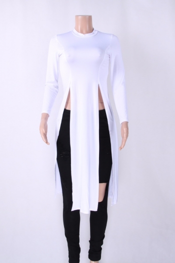 Women's White Long-Sleeves Fashion Shirt With High Slits 