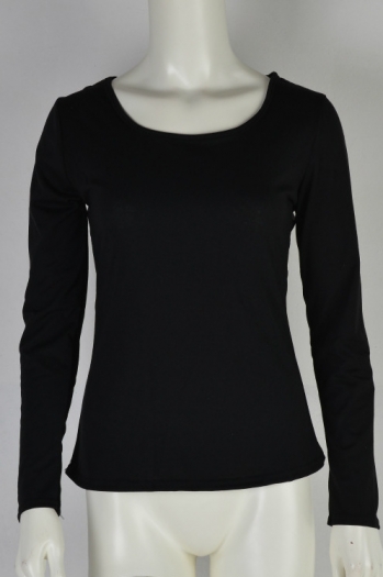 Black PU Long-Sleeves Hollow Back Shirt