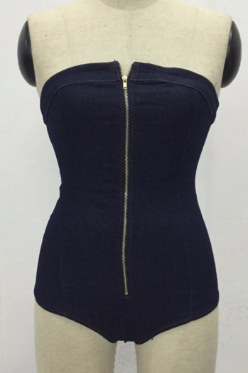 Denim Zipper Fashion Bodysuit
