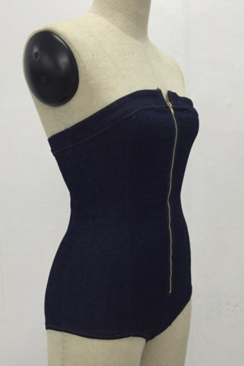Denim Zipper Fashion Bodysuit