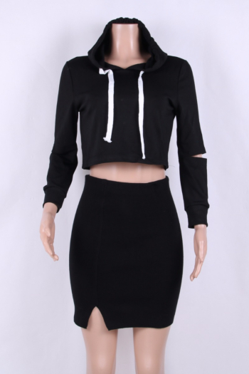 Solid Hooded Loose Hollow Sleeves Casual Sweater