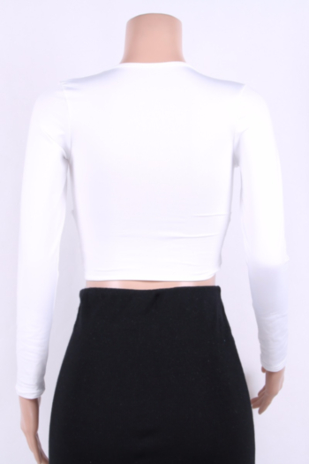 White Deep V Long-Sleeves Solid Sexy Top