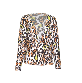Leopard Deep V-Necked Long-Sleeves Fashion Top