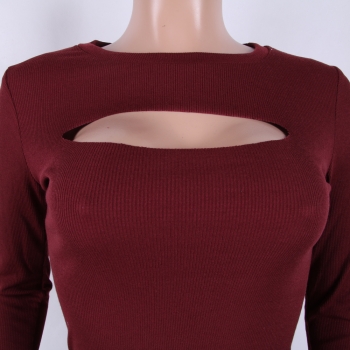 Solid Long-Sleeves Hollow Shirt