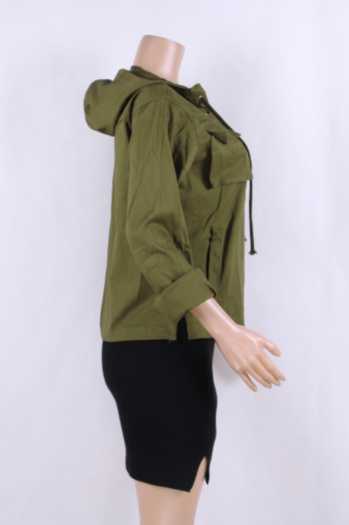 Army Green Loose Hooded Top