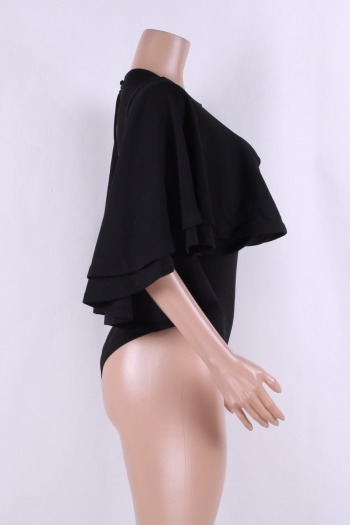 Black Flounced High Quality Thick Body Suit 