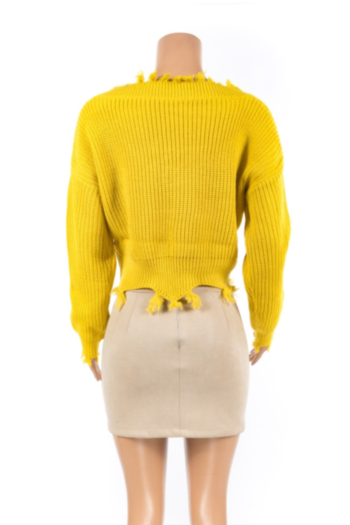 Autumn Yellow Strapless Shoulder Broken Edge Long Sleeve Sexy Sweater