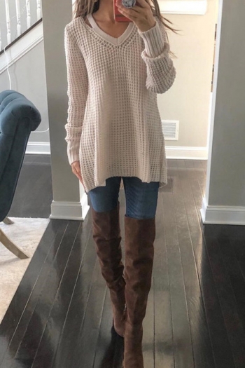 3 color hollow v-neck casual long sweater