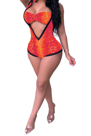 New 3 colors printed hooded stretch sexy hollow un-padded bodysuit
