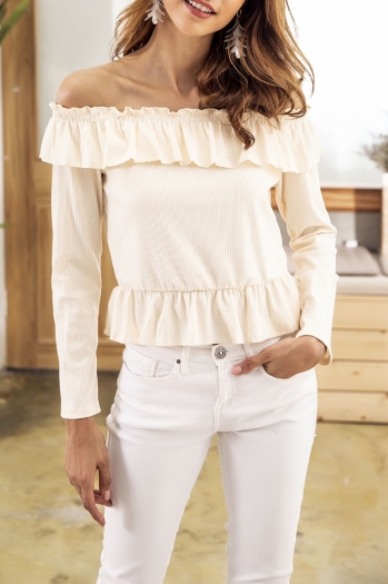 One-necked navel long-sleeved T-shirt ruffled knit top