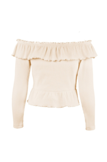 One-necked navel long-sleeved T-shirt ruffled knit top