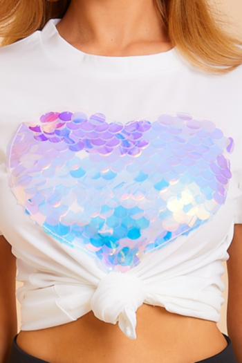 Plus size stylish casual 3 colors heart-shaped sequin stitching stretch T-shirt