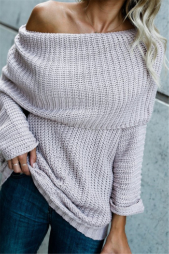 autumn winter new solid color stretch boatneck loose stylish sweater