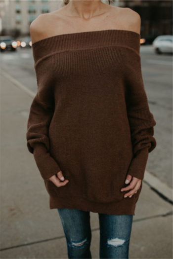 autumn winter new solid color stretch strapless long-sleeve stylish knitted sweater