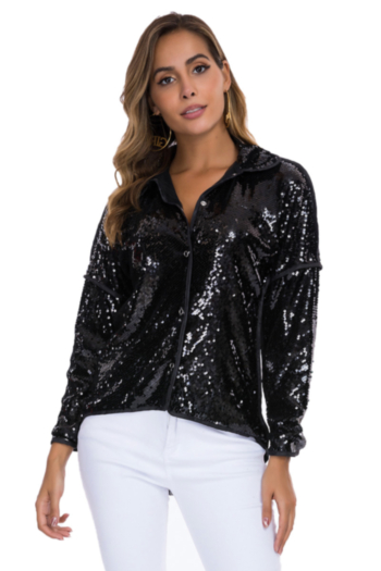 new plus size micro-elastic turndown collar single-breasted sequins decorated stylish jacket