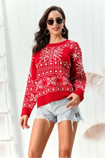 merry christmas stylish casual round-neck snowflake pattern knitted sweater