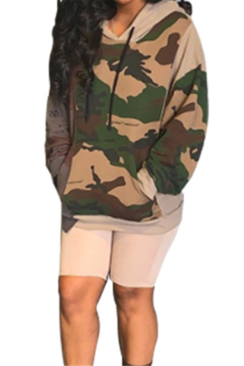 autumn winter new camo print stretch hooded pocket stylish sport tops