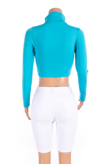 Autumn new solid color stretch high-neck long-sleeve stylish tops