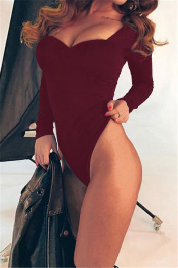 Autumn new solid color stretch low-cut long-sleeve sexy bodysuit