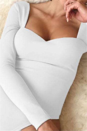 Autumn new solid color stretch low-cut long-sleeve sexy bodysuit