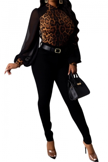 Autumn Winter new plus size leopard velvet & chiffon spliced stylish tops