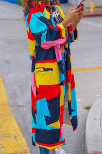 Autumn Winter new colorful digital print micro-elastic stylish long cardigan with belt