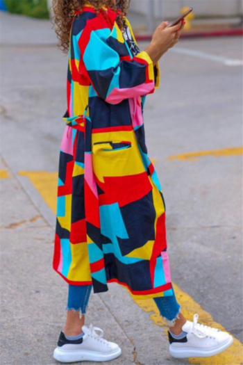 Autumn Winter new colorful digital print micro-elastic stylish long cardigan with belt