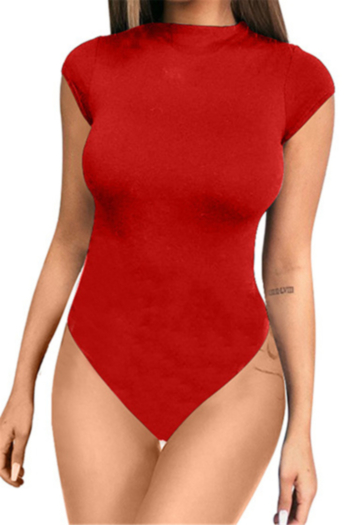 solid color stretch round-neck zip-up stylish tight bodysuit