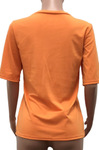 Printed Letter Orange Casual T-Shirt