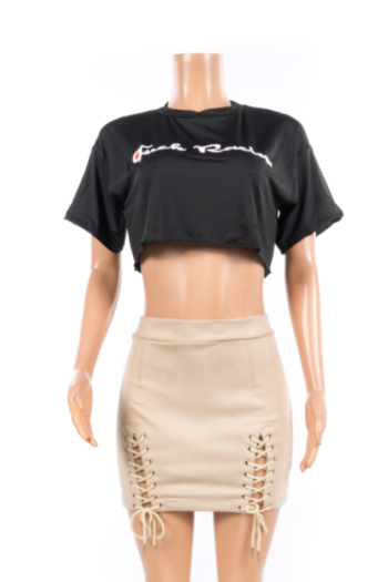 Exposed Navel Fashion Letter Printing T-shirt
