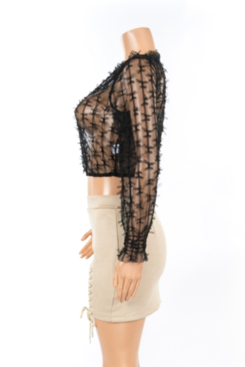 Perspective Sexy Black Mesh Fashion Long-sleeved Top