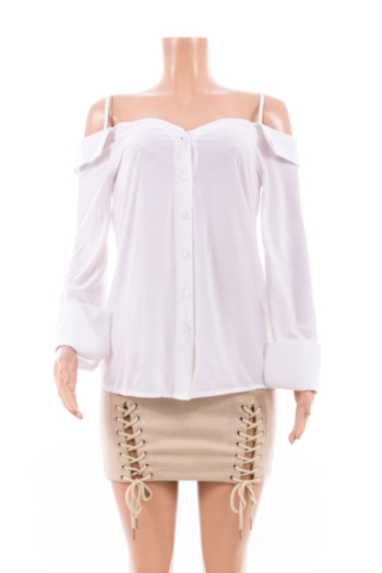 2-color Fashion Sling Backless Button V-neck Long-sleeved Shirt